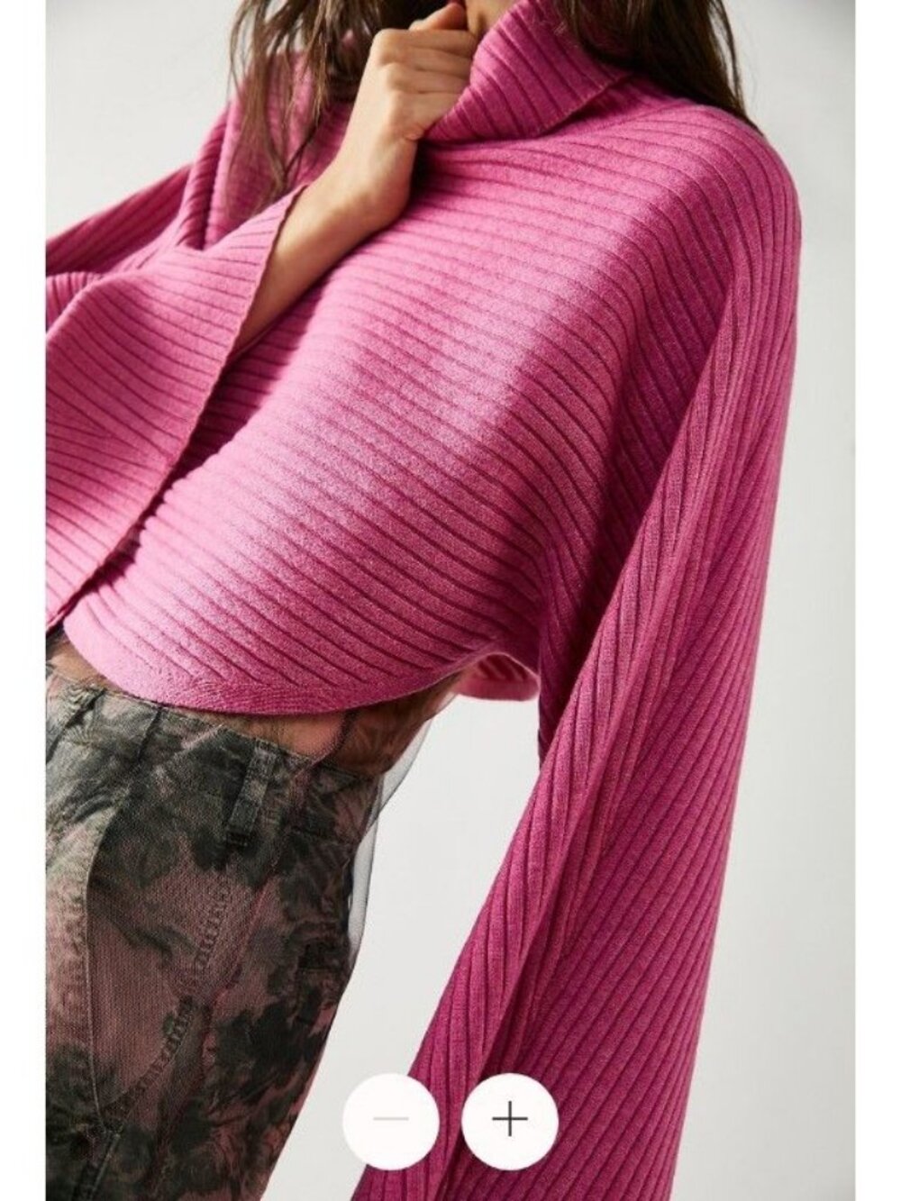 Free People Billie Mock Turtleneck Cropped Long Bell Sleeve Top - Pink - XS